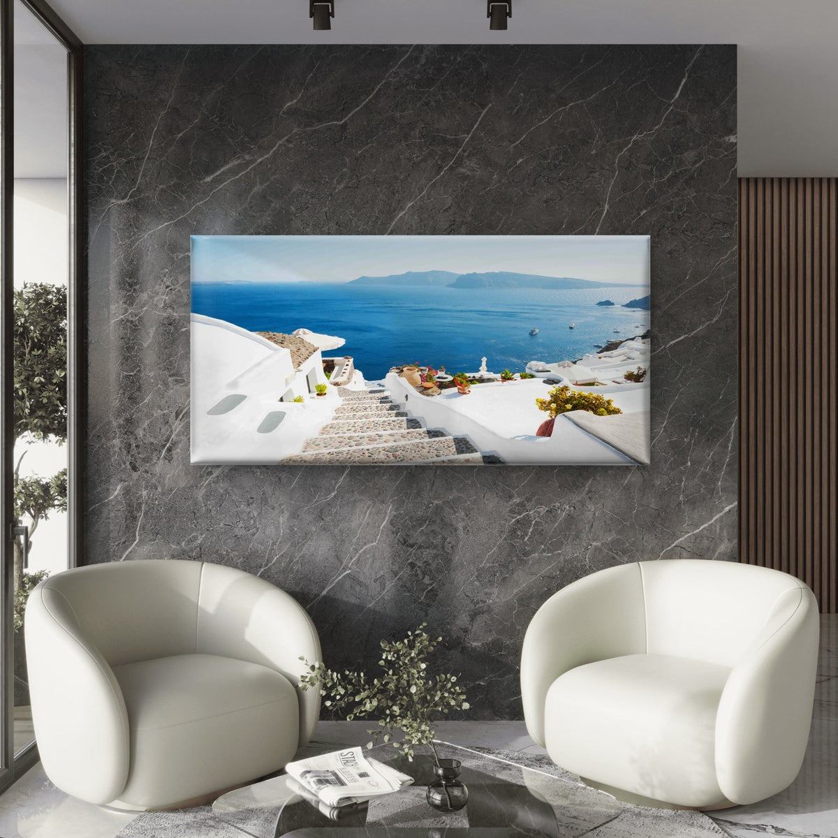 White Architecture On Santorini Wall Art Canvas Office Home Room Framed 120x60cm