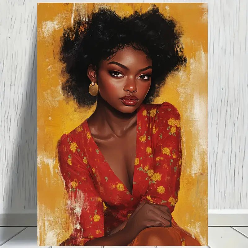 Fashionable Black American Beauty Girl Print 100% Australian Made 40x60cm Stretched Canvas Ready to Hang