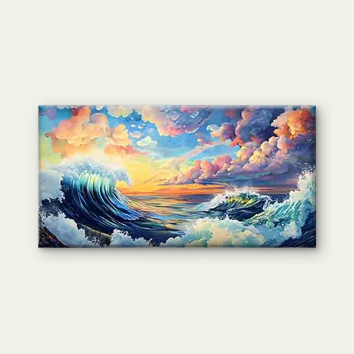 Waves Intertwined with Clouds Wall Art Canvas Office Home Room Framed 120x60cm