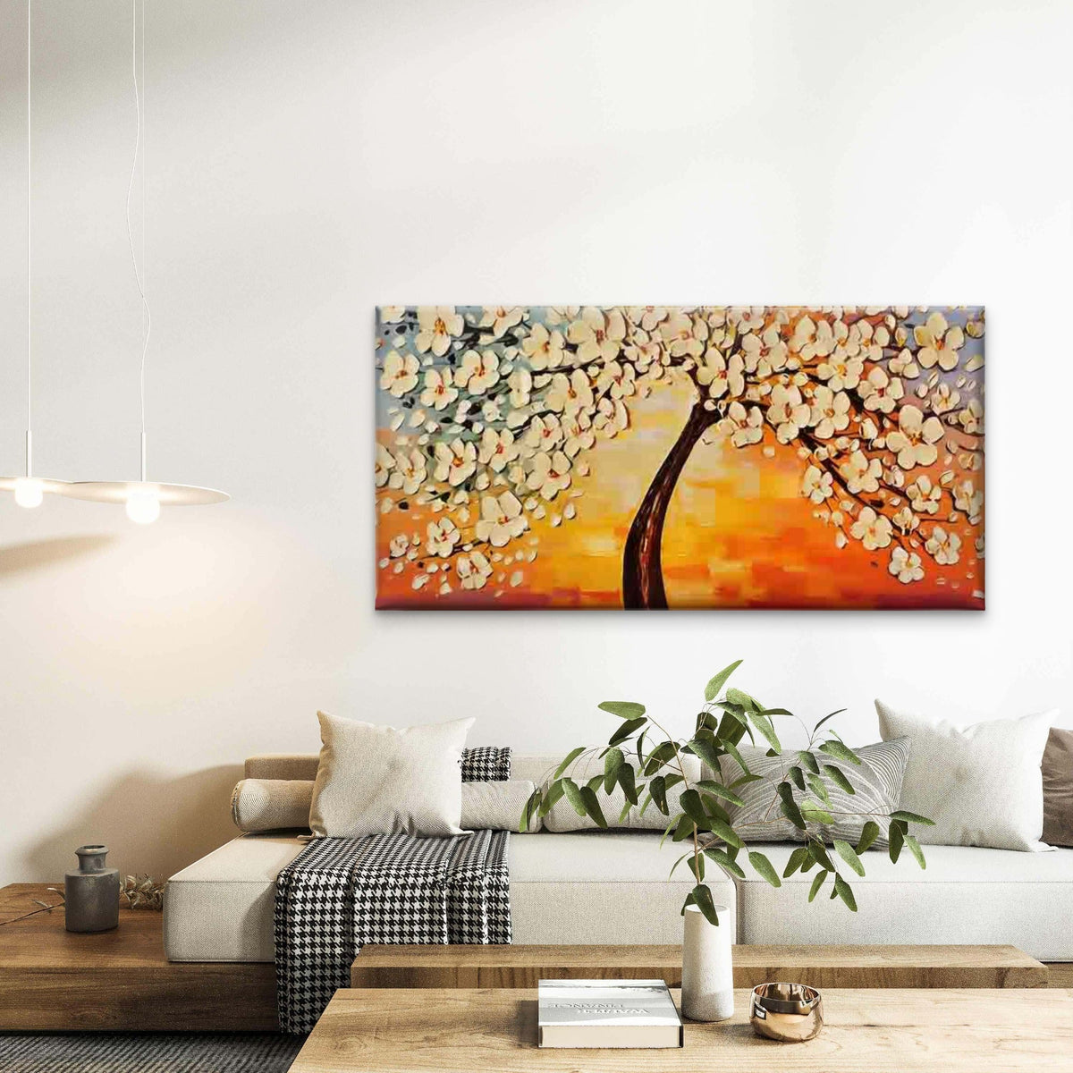 Abstract White Blossom Tree Wall Art Canvas Office Home Room Framed 120x60cm
