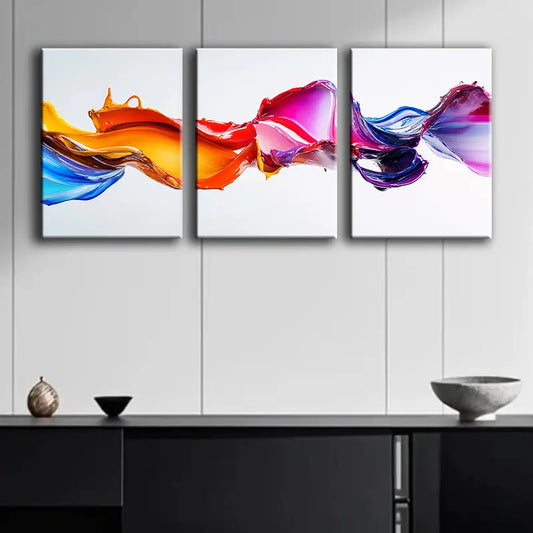 3pcs Colorful splashes of liquid paint Metal Print Ready to Hang Art