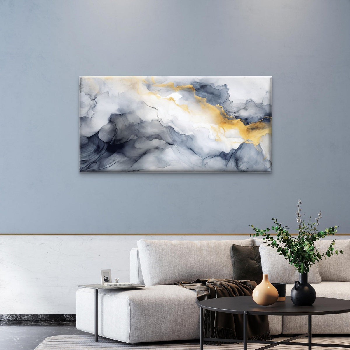 Abstract Grey Marble Smoke Texture Wall Art Canvas Office Home Framed 80x45cm