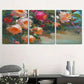 3pcs Vibrant Red, Orange & Blue Flowers with Green Leaves Metal Print Ready to Hang Art
