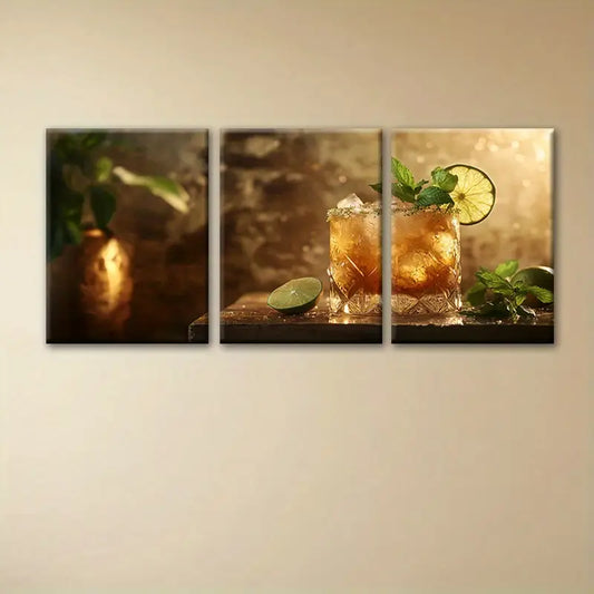 3pcs Mysterious Iced Mint Water Kitchen Design Metal Print Ready to Hang Art