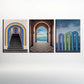3pcs Whimsical Architectural Designs with Rainbow Metal Print Ready to Hang Art
