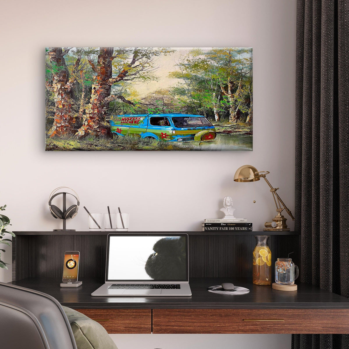 Whimsical Retro Van Nature Wall Art Canvas Office Home Room Framed 120x60cm
