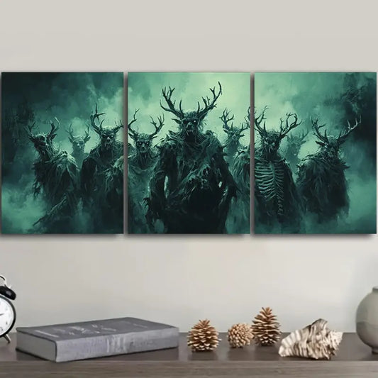 3pcs Antler Devil Metal Print Ready to Hang Art