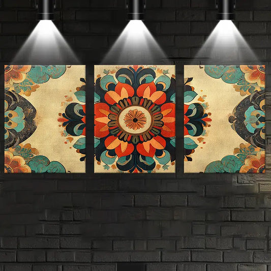 3pcs Cute Mandala Flower Classic Design Metal Print Ready to Hang Art