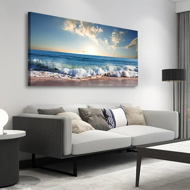 Beach Waves Summer Ocean Nature Wall Art canvas office home room framed 120x60cm
