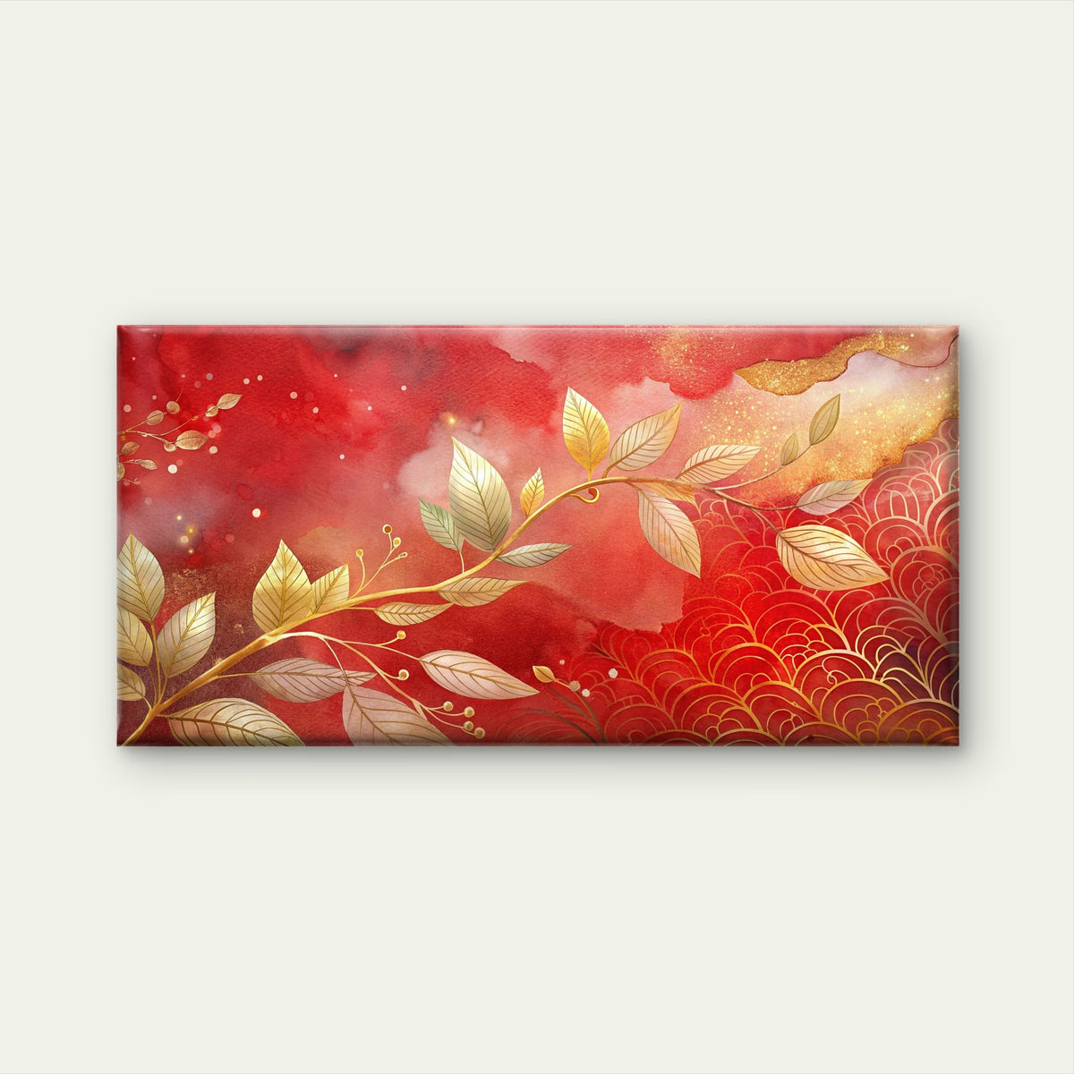 Golden Leaves Red Sky Wall Art Canvas Office Home Room Framed 120x60cm