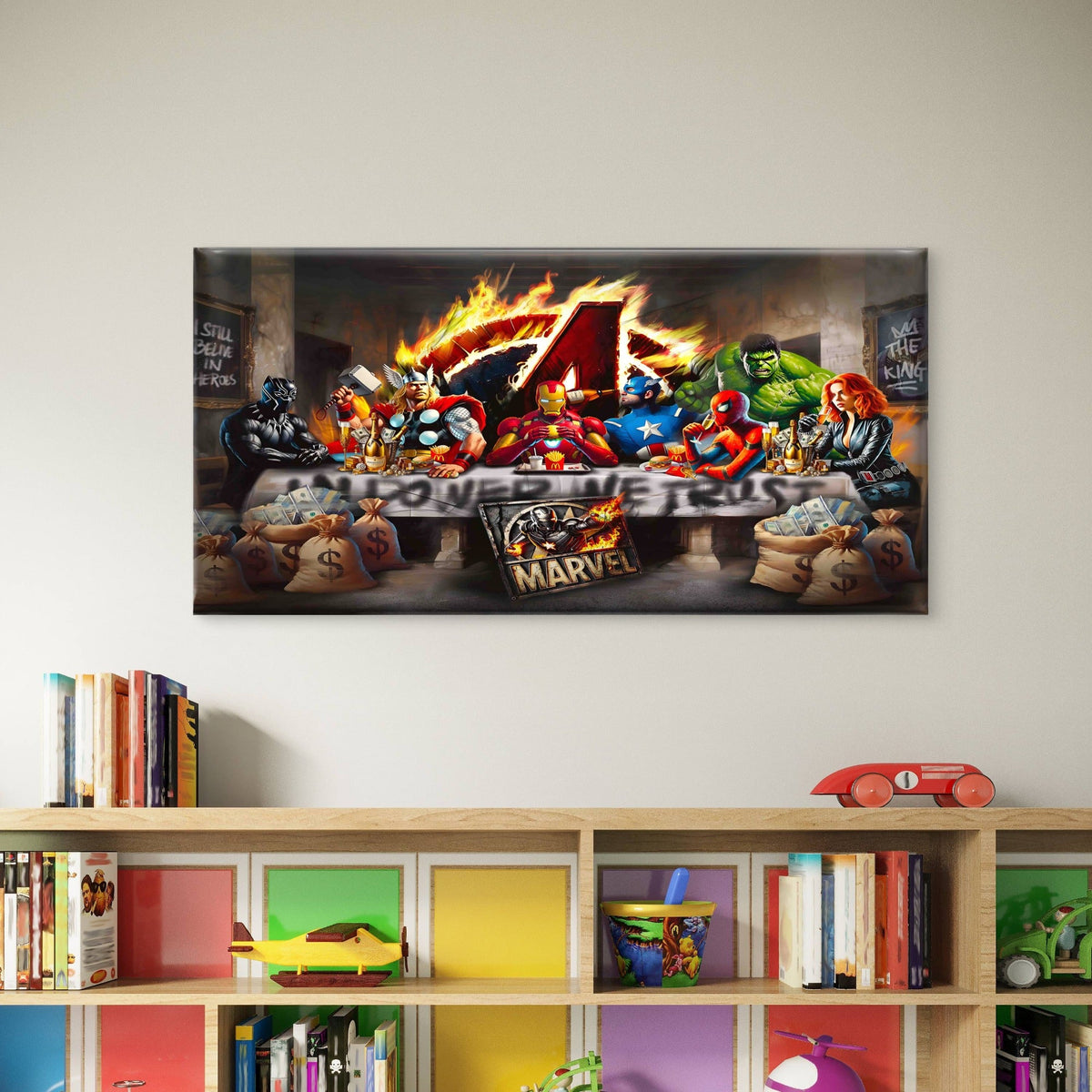 Epic Heroes Last Supper Wall Art Canvas Office Home Room Framed 80x45cm