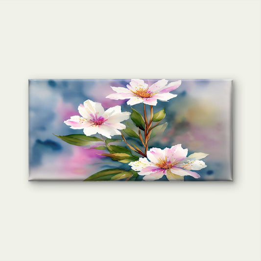 Pink Watercolor Spring Flowers Watercolor Paint Background Floral Wall Art Canvas Office Home Room Framed 80x45cm