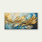 Navy Blue & Golden Feathers Wall Art Canvas Office Home Room Framed 120x60cm