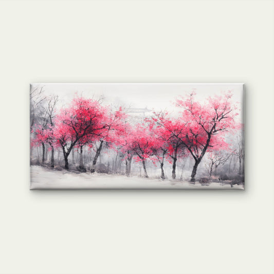 Pink Plum Blossom Trees Wall Art Canvas Office Home Room Framed 80x45cm
