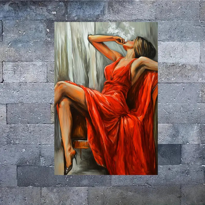 Red Drees with Dancing Girl Print 100% Australian Made 40x60cm Stretched Canvas Ready to Hang