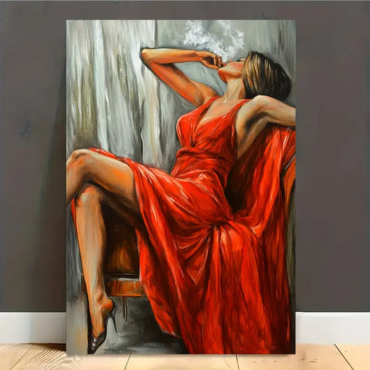 Red Drees with Dancing Girl Print 100% Australian Made 40x60cm Stretched Canvas Ready to Hang