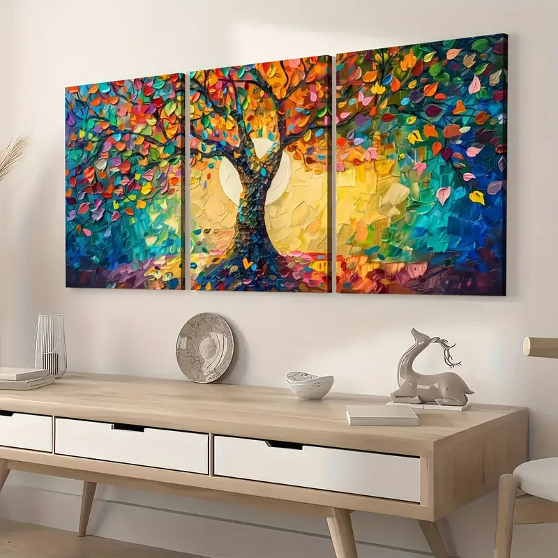 3pcs Ready to Hanging, Art Style Modern Fashion Abstract Tree Scenery Colorful Wall Art Set Canvas Framed 40x60cm - High Quality Print 100% Australian Made Wall Canvas Ready to Hang