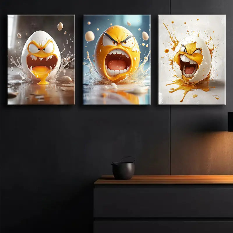 3pcs featuring whimsical egg designs Metal Print Ready to Hang Art