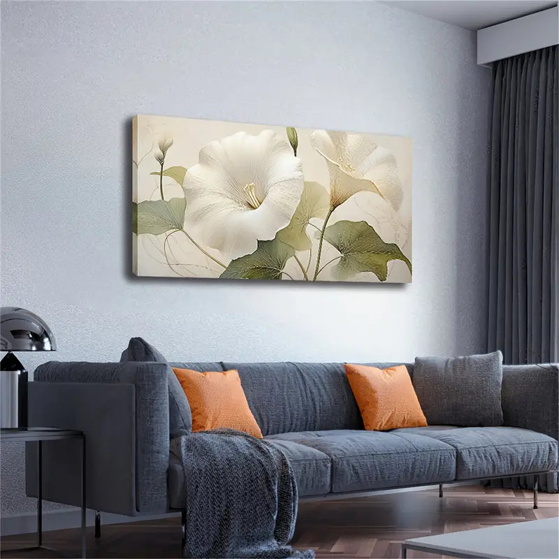 White Calla Lily Green Leaves Wall Art Canvas Office Home Room Framed 120x60cm