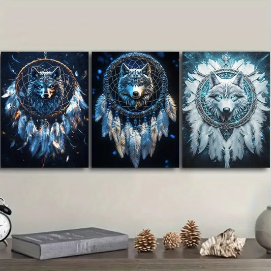 3pcs Dreamcatcher Wolf Metal Print Ready to Hang Art