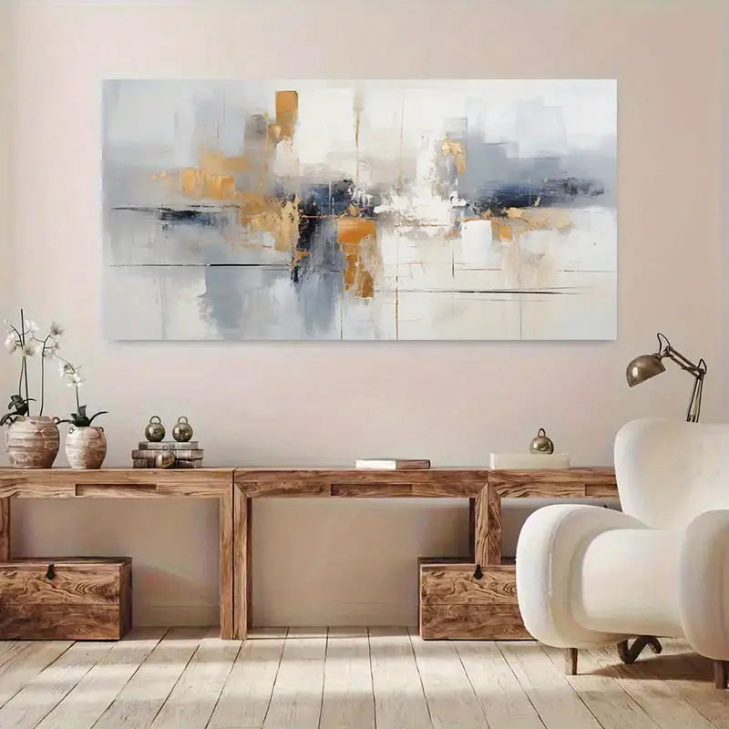 Abstract Black Silver wall canvas office home room framed 120x60cm