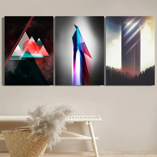 3pcs Geometric Abstract Space Colorful Fantasy Metal Print Ready to Hang Art
