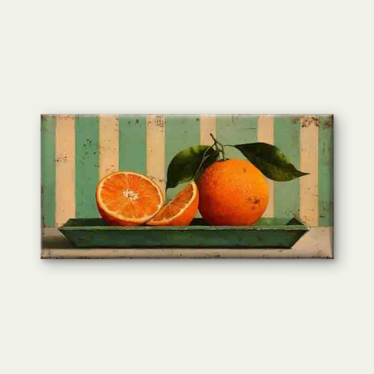 Yellow Striped Lemon Wall Art Canvas Office Home Room Framed 80x45cm