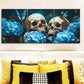 3pcs Skulls and Blue Flowers with Butterflies Metal Print Ready to Hang Art