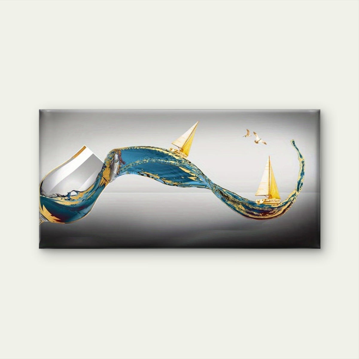 Modern Ocean Wave Wall Art Canvas Office Home Room Framed 80x45cm
