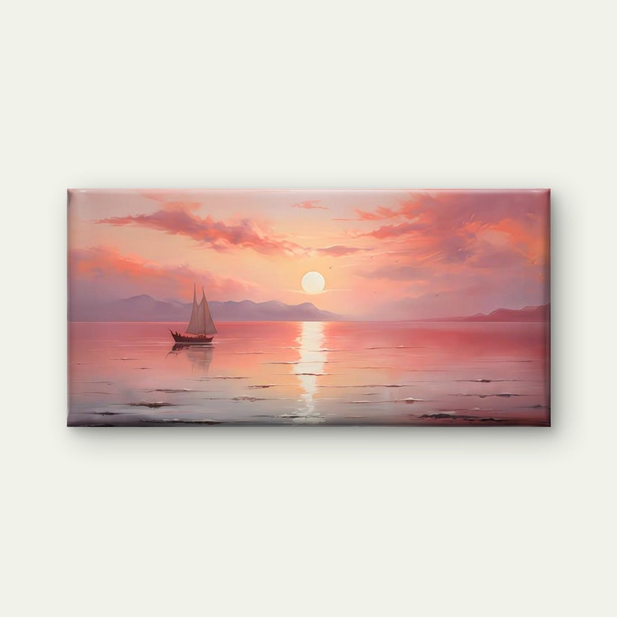 Pink Sea with Mountains Wall Art Canvas Office Home Room Framed 120x60cm