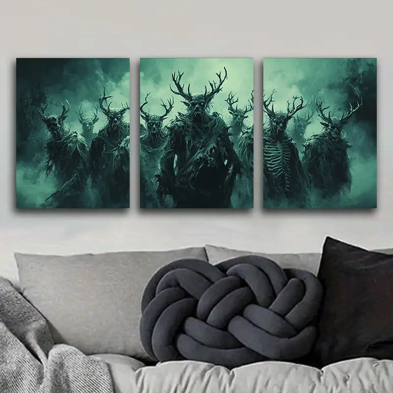 3pcs Antler Devil Metal Print Ready to Hang Art