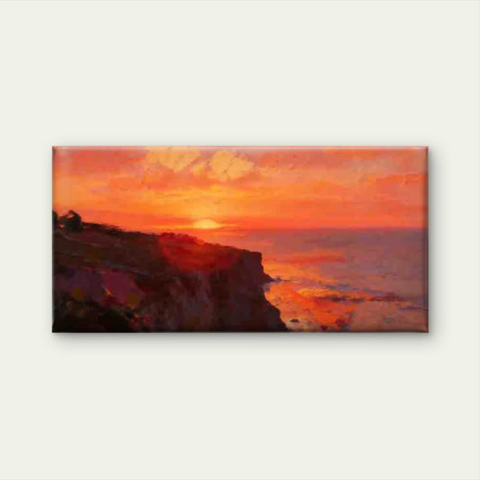 Sunset Ocean Cliff Landscape Wall Art Canvas Office Home Room Framed 80x45cm
