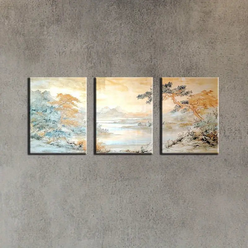 3pcs Neutral Color River Classic Design Metal Print Ready to Hang Art