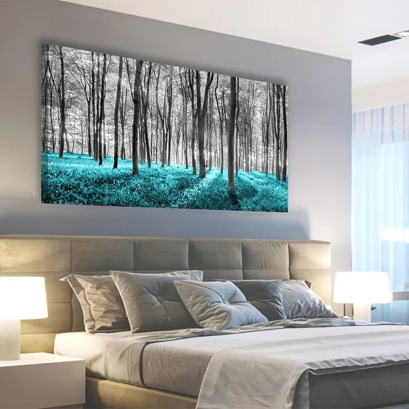 Modern Abstract Forest Black White Trees Wall Art canvas office home room framed 120x60cm
