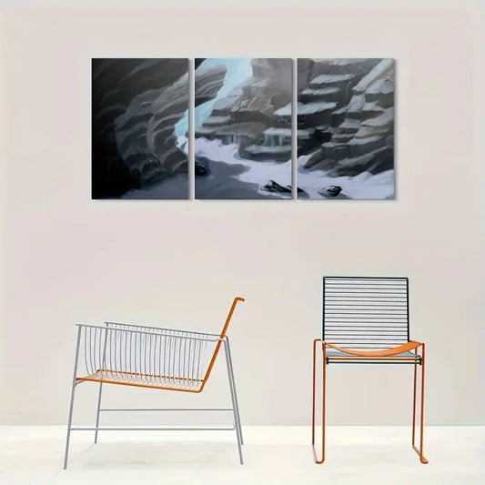 3pcs Winter Scene with Waterfall & Reflections Metal Print Ready to Hang Art