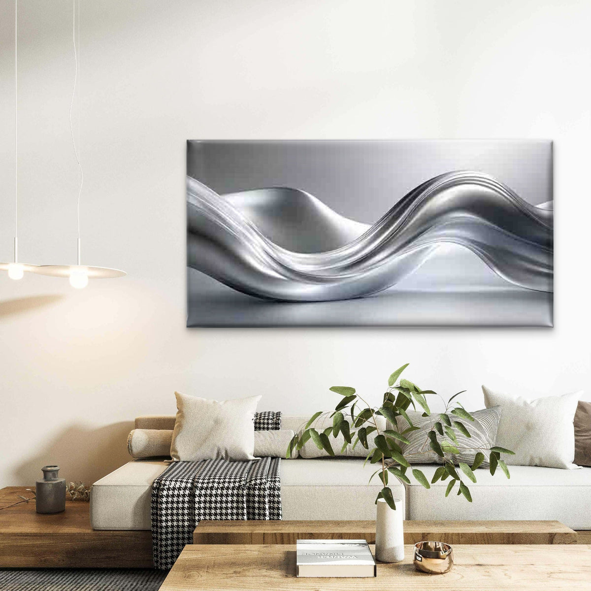 Metallic Wave Abstract Wall Art Canvas Office Home Room Framed 80x45cm