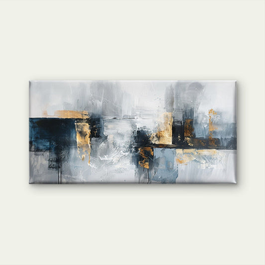Navy Grey Gold Cityscape Wall Art Canvas Office Home Room Framed 80x45cm