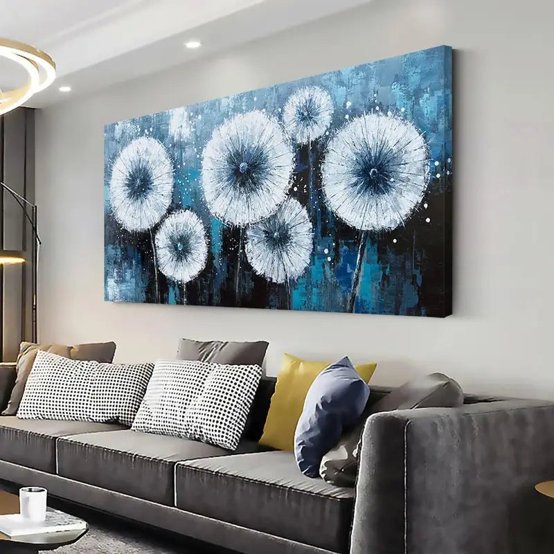 Navy Blue White Floral Wall Art canvas office home room framed 120x60cm