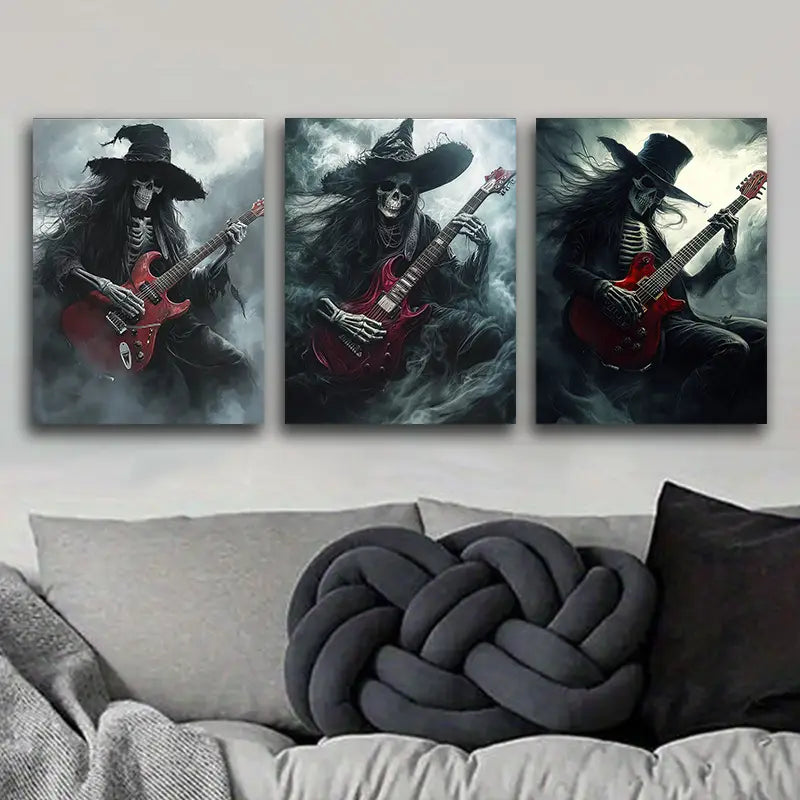 3pcs Death plays Guitar Metal Print Ready to Hang Art