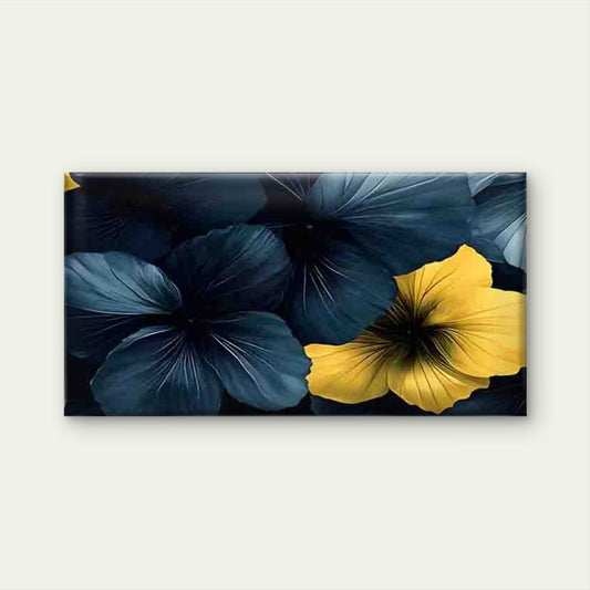 Blue and Yellow Floral Wall Art Canvas Office Home Room Framed 80x45cm