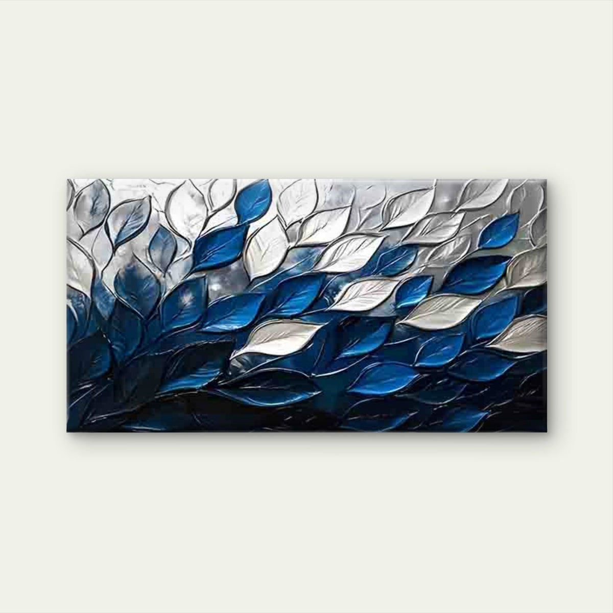 Blue and White Gradient Leaves Wall Art Canvas Office Home Room Framed 120x60cm