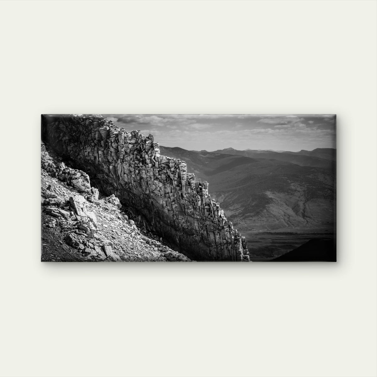 Black And White Rocky Mountain Peak Wall Art Canvas Office Home Framed 80x45cm