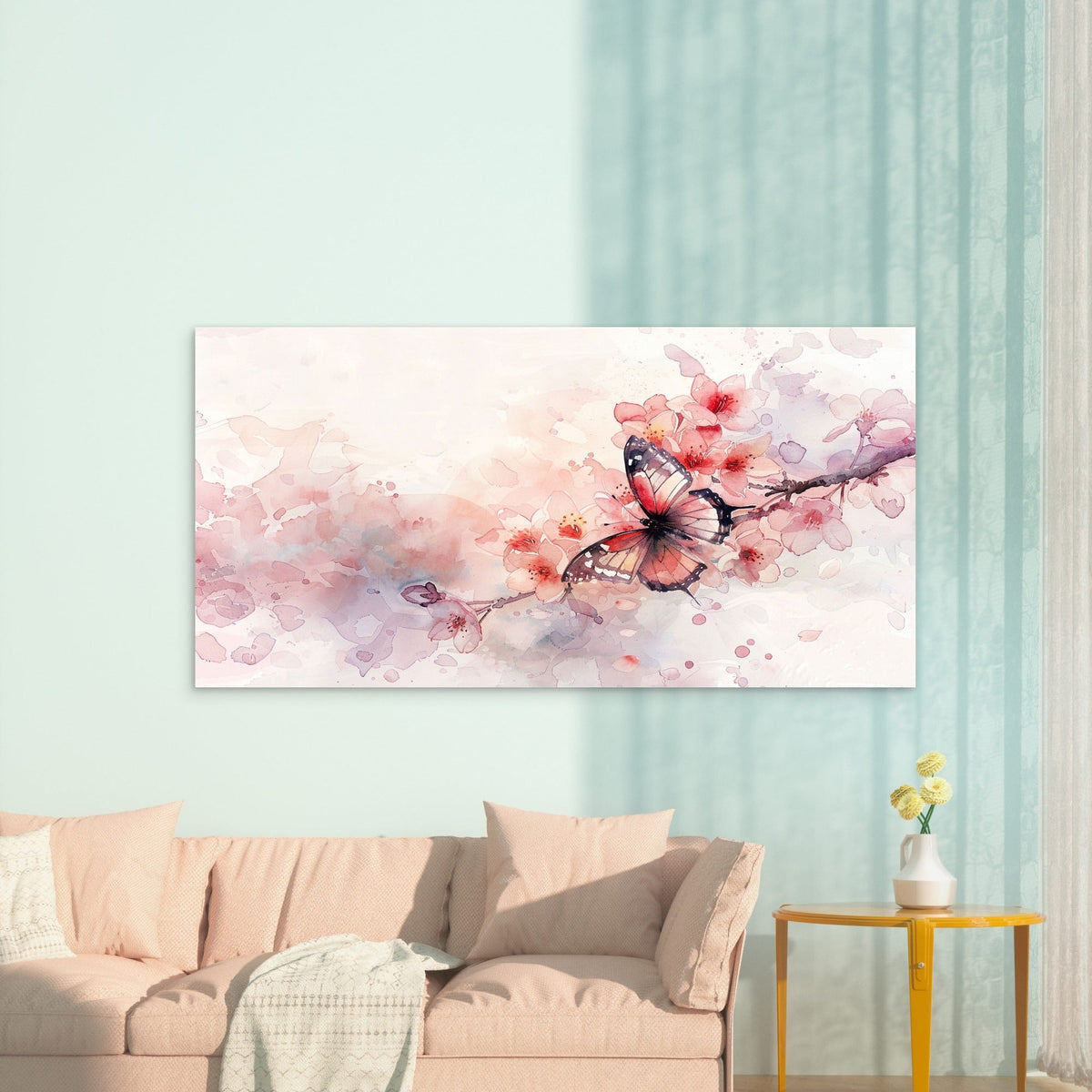Butterfly On Blossom Branch Wall Art Canvas Office Home Room Framed 120x60cm