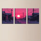 3pcs Snow-Covered Arctic Town Painting Classic Design Metal Print Ready to Hang Art