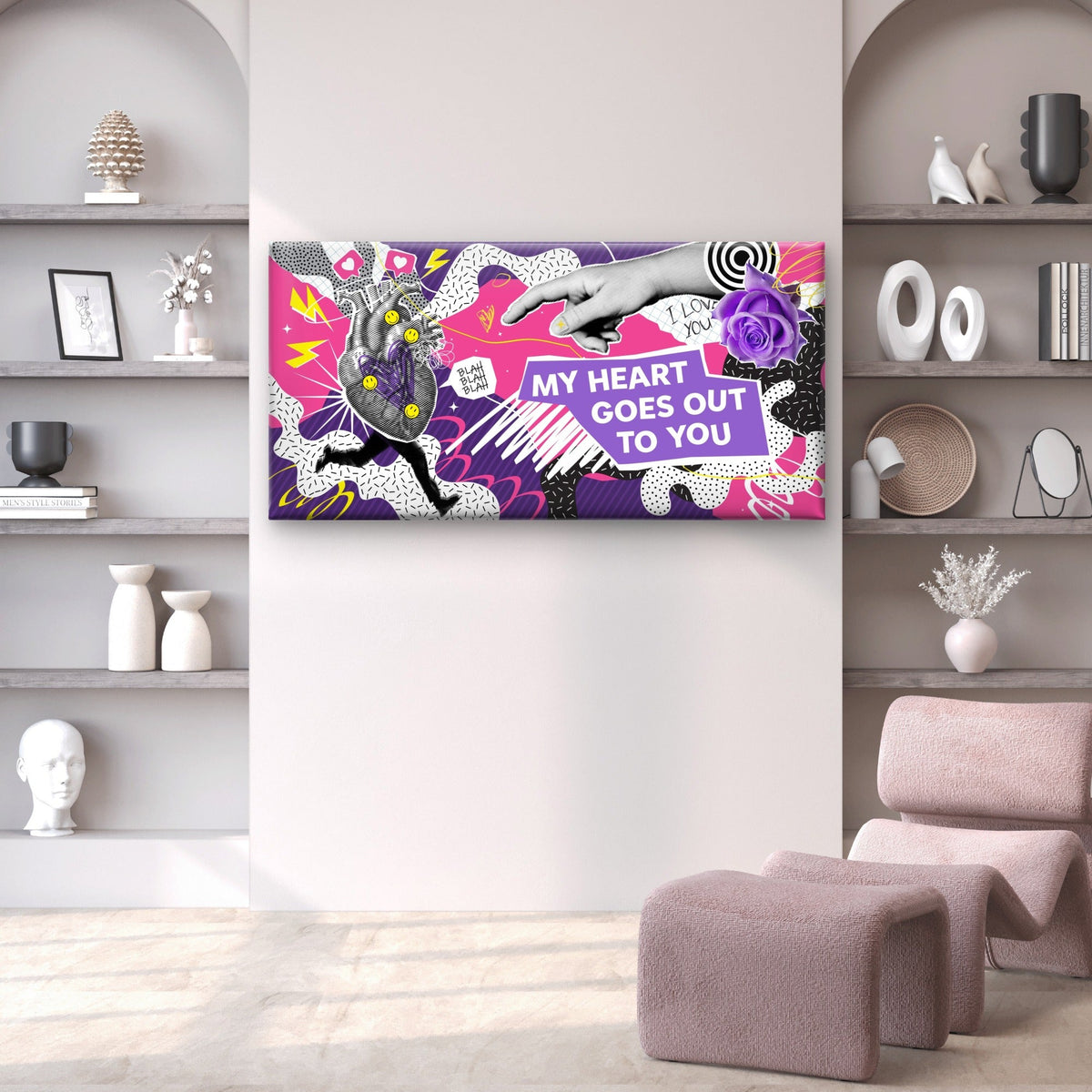 Abstract Pop Purple Love Quote Wall Art Canvas Office Home Room Framed 120x60cm