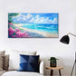 Tropical Beach Pink Flowers Wall Art Canvas Office Home Room Framed 80x45cm