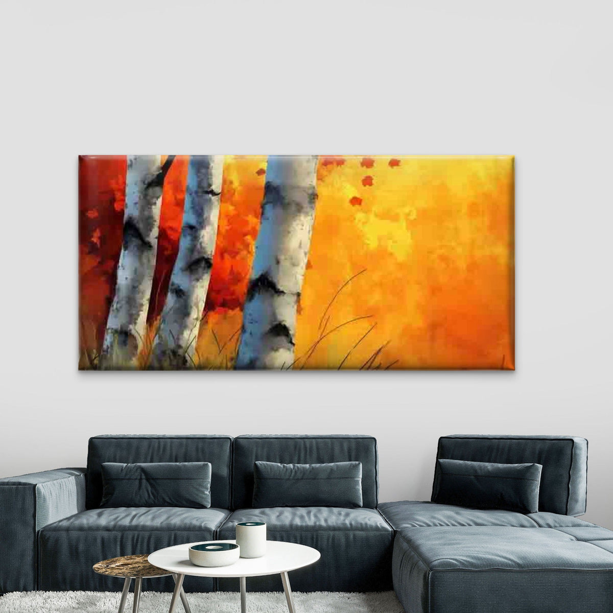 Golden-Yellow White Birch Trunk Wall Art Canvas Office Home Room Framed 80x45cmWall Art Canvas Office Home Room Framed 80x45cm