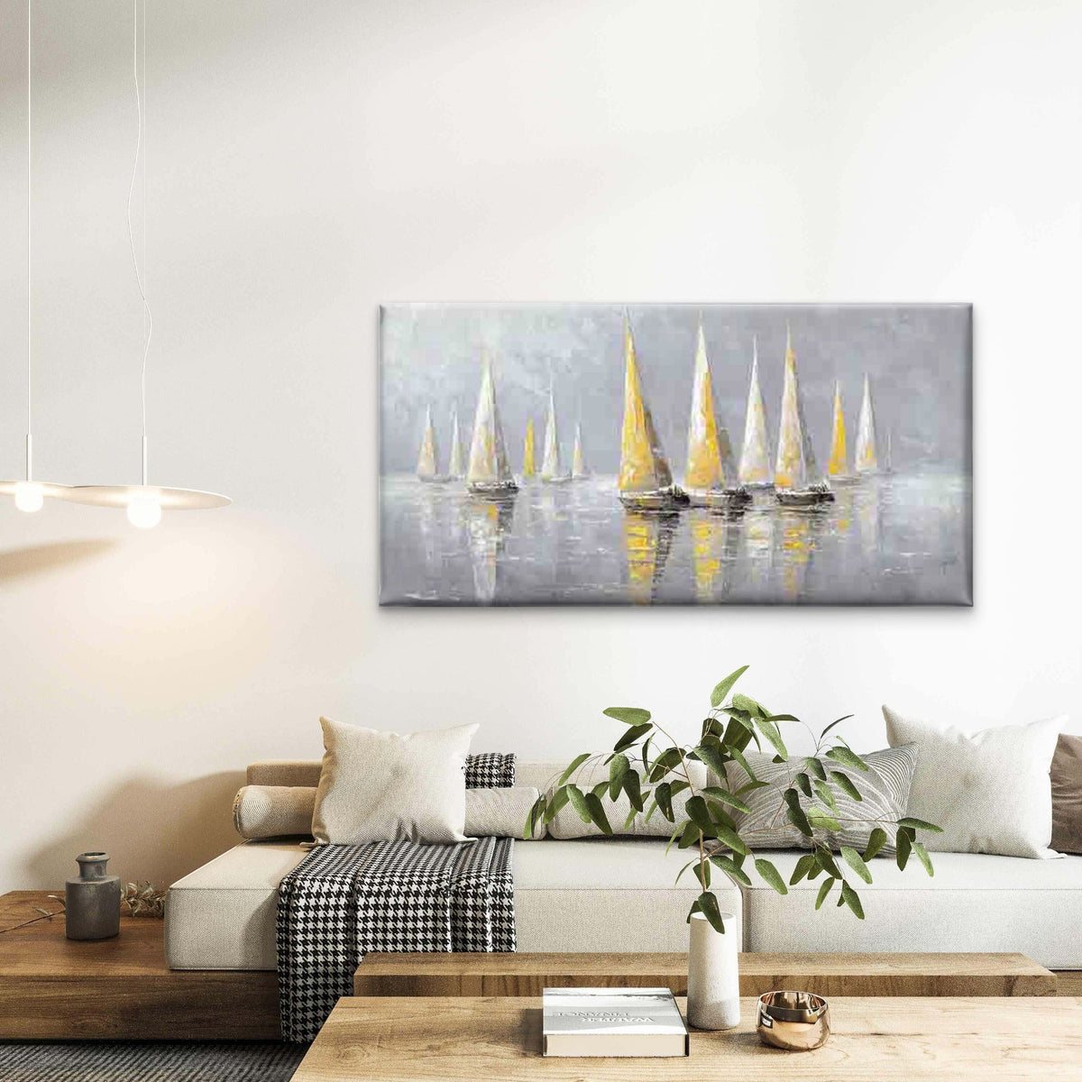 Minimalist Sailboat Painting Wall Art Canvas Office Home Room Framed 120x60cm