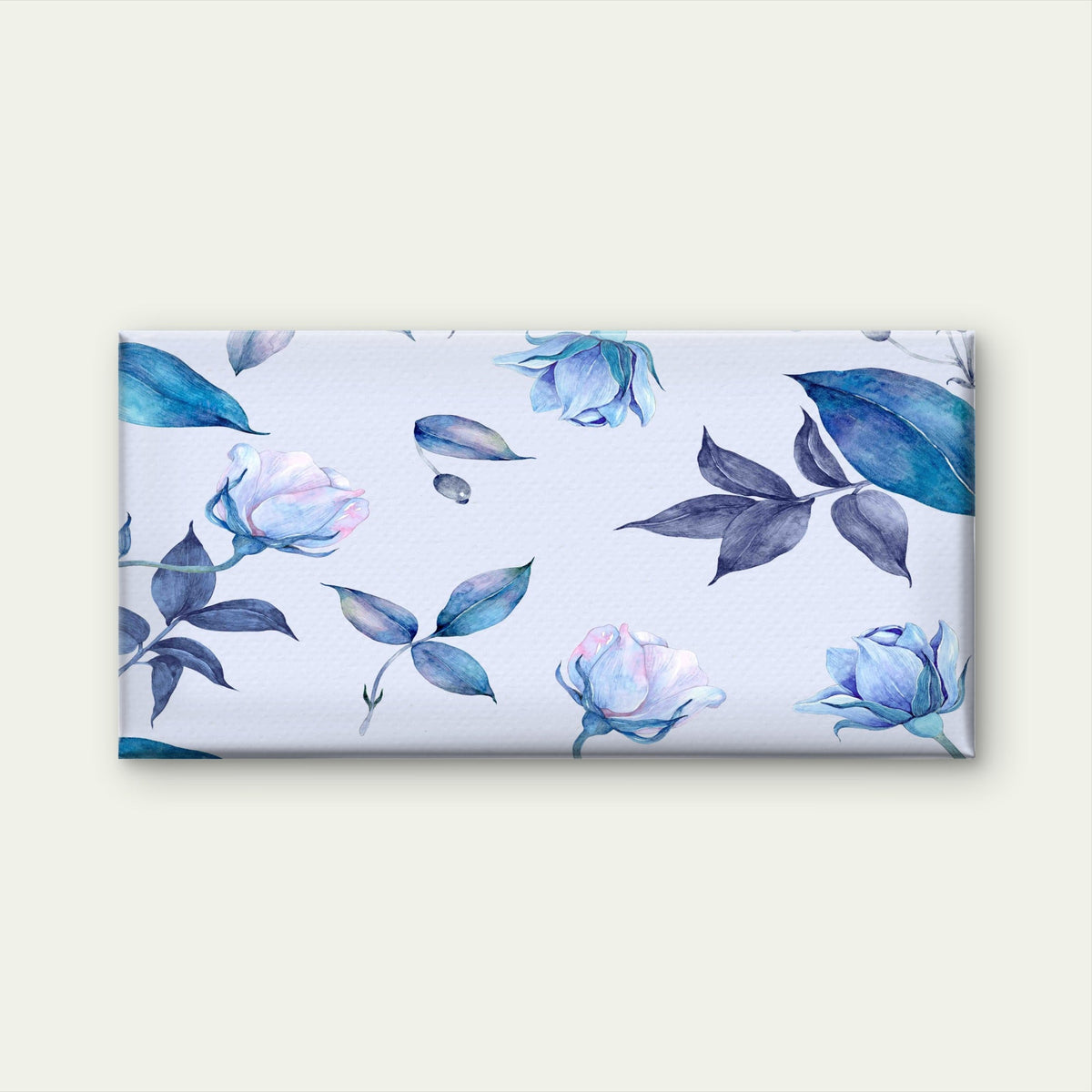 Blue Watercolor Rose Flower Wall Art Canvas Office Home Room Framed 80x45cm