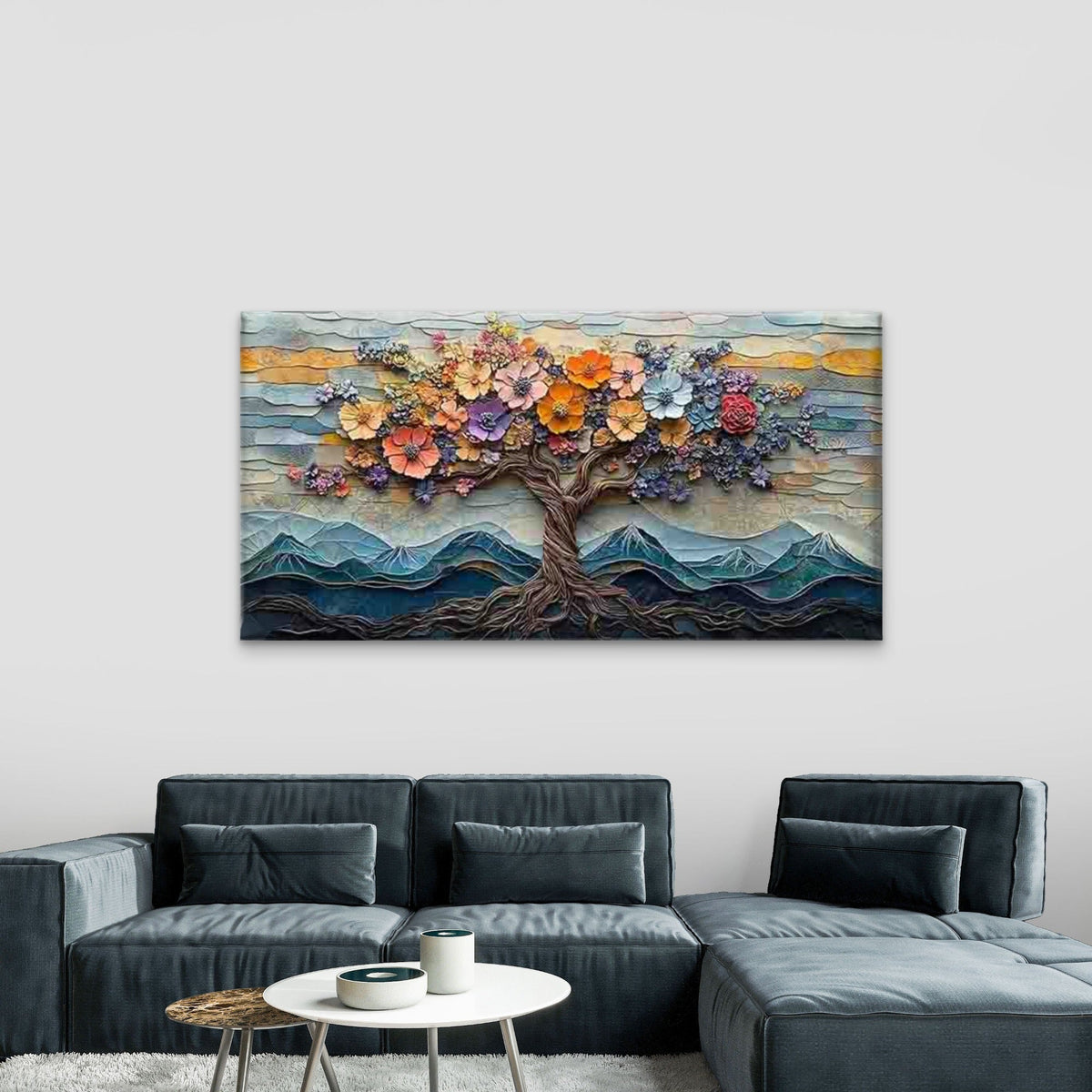 Vibrant Tree of Life Wall Art Canvas Office Home Room Framed 80x45cm